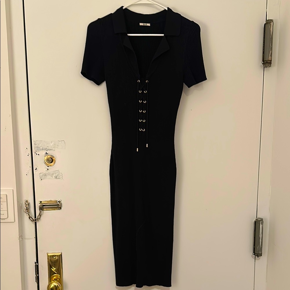 Black knit knee length dress